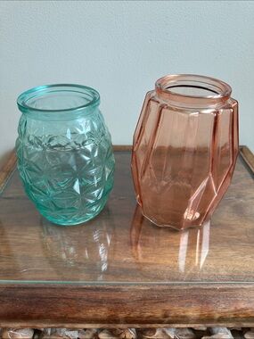 Vintage DPS Polatis Aqua Blue Glass and DPS Diamond peachy  6” Vases